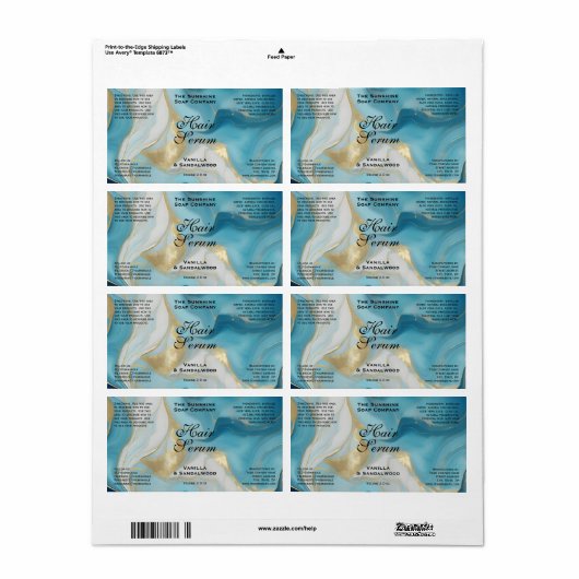 Blue Gold Foil Cosmetics or Dropper Bottle Label (Full Sheet)