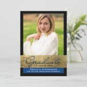 Blue Gold Foil Effect Foto Afstuderen Kaart (Staand voorkant)