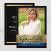 Blue Gold Foil Effect Foto Afstuderen Kaart (Voorkant / Achterkant)