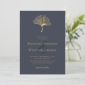 Blue Gold Foil Elegant Botanical Wedding Invitati Kaart (Staand voorkant)