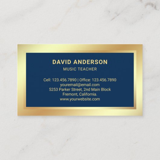 Blue Gold Foil Gitaar Muziek Leraar Gitarist Visitekaartje (Achterkant)