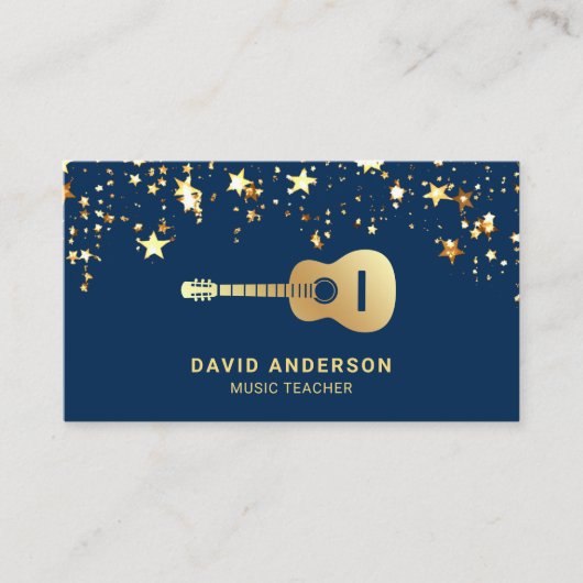 Blue Gold Foil Gitaar Muziek Leraar Gitarist Visitekaartje (Voorkant)