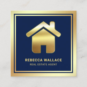 Blue Gold Foil Home Logo Real Estate Agent Vierkante Visitekaartje