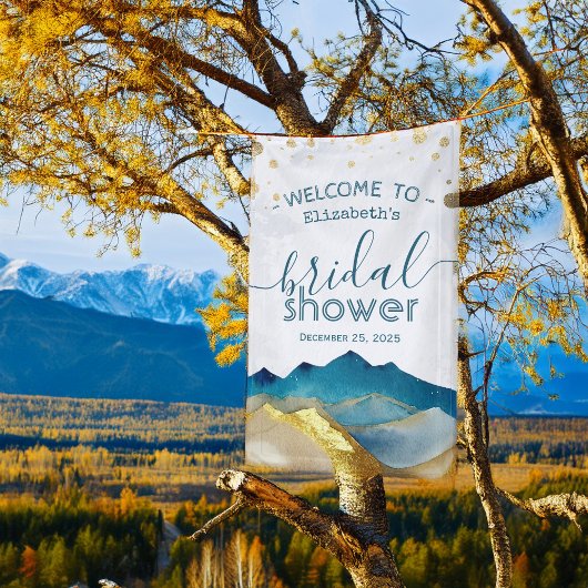 Blue Gold Foil Mountain Vrijgezellenfeest Welkomst Spandoek