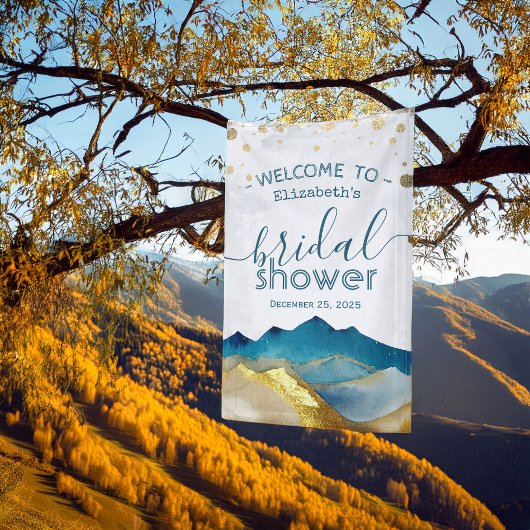 Blue Gold Foil Mountain Vrijgezellenfeest Welkomst Spandoek