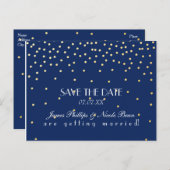 Blue & Gold Foil Stippen Save The Date Briefkaart (Voorkant / Achterkant)