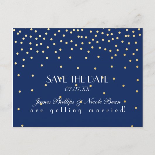 Blue & Gold Foil Stippen Save The Date Briefkaart (Voorkant)