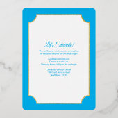 Blue, Gold Foil Striped Star Bat Mitzvah Invite Folie Uitnodiging (Achterkant)