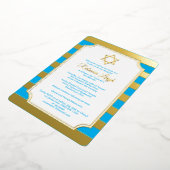 Blue, Gold Foil Striped Star Bat Mitzvah Invite Folie Uitnodiging (Gedraaid)