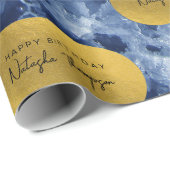 Blue Gold Foil Zee Crystals Signature Script Cadeaupapier (Rol Hoek)