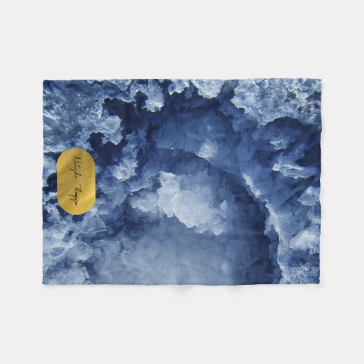 Blue Gold Foil Zee Crystals Signature Script Fleece Deken (Voorkant (Horizontaal))