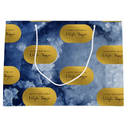 Blue Gold Foil Zee Crystals Signature Script Groot Cadeauzakje (Voorkant)