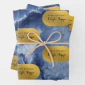 Blue Gold Foil Zee Crystals Signature Script Inpakpapier Vel (In situ)