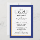 Blue & Gold Formal Graduation Party Invite Kaart (Voorkant)