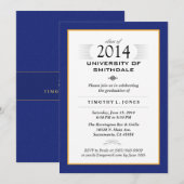 Blue & Gold Formal Graduation Party Invite Kaart (Voorkant / Achterkant)