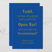 Blue Gold Funny Groomsman-voorstel Kaart (Voorkant / Achterkant)