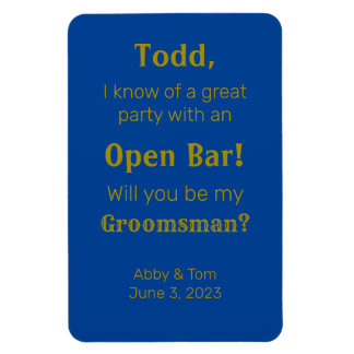 Blue Gold Funny Groomsman-voorstel Kaart Magneet