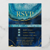Blue Gold Galaxy Agate Wedding RSVP Folie Uitnodiging Briefkaart (Voorkant)
