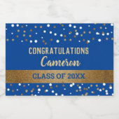 Blue Gold Gefeliciteerd Afstuderen Naam Jaar Sparkling Wijnetiket (Enkel label)