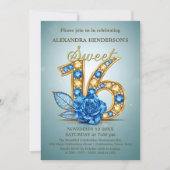 Blue Gold Gemstone Rose Jeweled Sweet Sixteen Kaart (Voorkant)