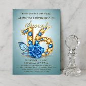  Blue Gold Gemstone Rose Jeweled Sweet Sixteen  Kaart
