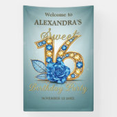 Blue Gold Gemstones Crystal Rose Sweet 16 Welcome Spandoek (Verticaal)