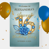 Blue Gold Gemstones Crystal Rose Sweet 16 Welcome Spandoek