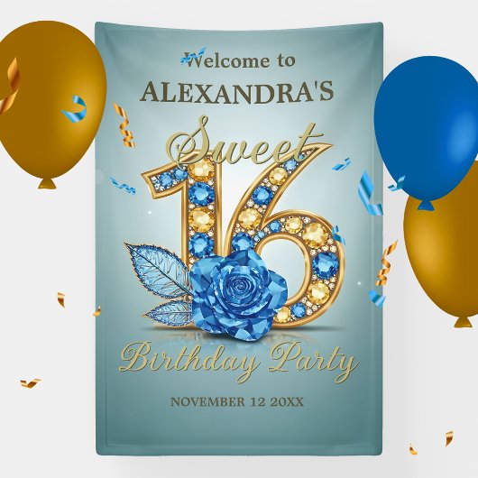 Blue Gold Gemstones Crystal Rose Sweet 16 Welcome Spandoek