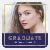 Blue Gold Geometric Photo Afstuderen Vierkante Sticker (Voorkant)