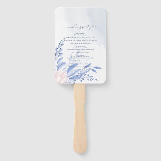 Blue Gold Geometric Pink Floral Wedding Programs Handwaaier (Achterkant)