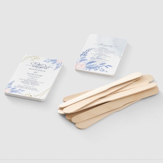 Blue Gold Geometric Pink Floral Wedding Programs Handwaaier (Niet-gemonteerd)