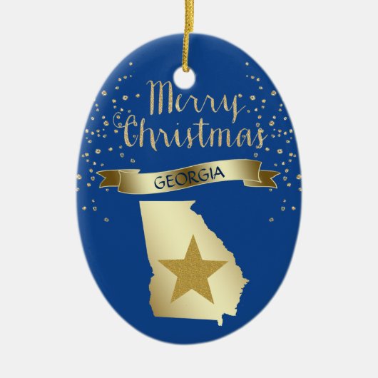 Blue Gold Georgia Star Keramisch Ornament (Voorkant)