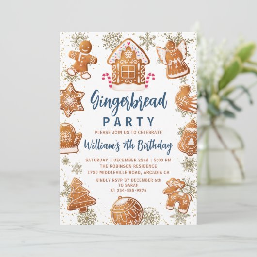 Blue Gold Gingerbrood Cookie Decorting Birthday Kaart (Staand voorkant)