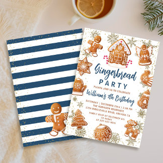 Blue Gold Gingerbrood Cookie Decorting Birthday Kaart