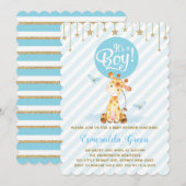 Blue Gold Giraffe Baby shower Twinkle Star Invite Kaart (Voorkant / Achterkant)