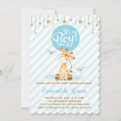 Blue Gold Giraffe Baby shower Twinkle Star Invite Kaart (Voorkant)