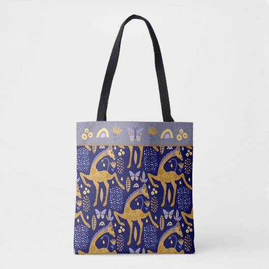 Blue Gold Giraffe Boho Pattern Tote Bag (Voorkant)