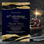 Blue Gold Glitter 16th Birthday Party Kaart<br><div class="desc">Nodig je vrienden en geliefden uit voor je 16e verjaardagsfeestje met deze moderne uitnodiging voor een blauw en gouden verjaardagsfeest.</div>