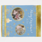 Blue Gold Glitter 2 Photo Family Keepsake Fleece Deken (Voorkant (Horizontaal))