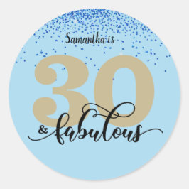 Blue Gold Glitter 30 en Fabulous Birthday Ronde Sticker