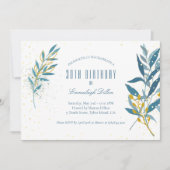 Blue Gold Glitter 30th Birthday Party Kaart (Voorkant)