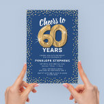 Blue Gold Glitter 60th Birthday Party Kaart<br><div class="desc">Elegante zestigste verjaardagsfeestuitnodiging met een trendy blauwe achtergrond die in elke kleur kan worden veranderd,  gouden sprankelende glitter,  zestig gouden helliumballonnen en een moderne 60ste verjaardagsviering tekst sjabloon die gemakkelijk te personaliseren is.</div>