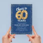 Blue Gold Glitter 60th Birthday Party Kaart