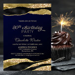 Blue Gold Glitter 80th Birthday Party Kaart<br><div class="desc">Nodig je vrienden en geliefden uit voor je 80ste verjaardagsfeestje met deze moderne uitnodiging voor een blauw en gouden verjaardagsfeest.</div>