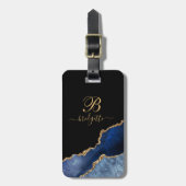 Blue Gold Glitter Agaat Geode Monogram Notitieboek Bagagelabel (Voorkant verticaal)