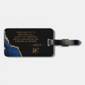 Blue Gold Glitter Agaat Geode Monogram Notitieboek Bagagelabel (Achterkant horizontaal)