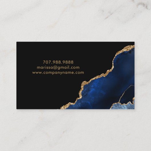 Blue Gold Glitter Agate Geode Monogram Contactkaartje (Achterkant)