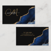 Blue Gold Glitter Agate Geode Monogram Contactkaartje (Voorkant / Achterkant)