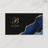 Blue Gold Glitter Agate Geode Monogram Contactkaartje (Voorkant)