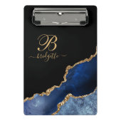 Blue Gold Glitter Agate Geode Monogram Mini Klembord (Voorkant)